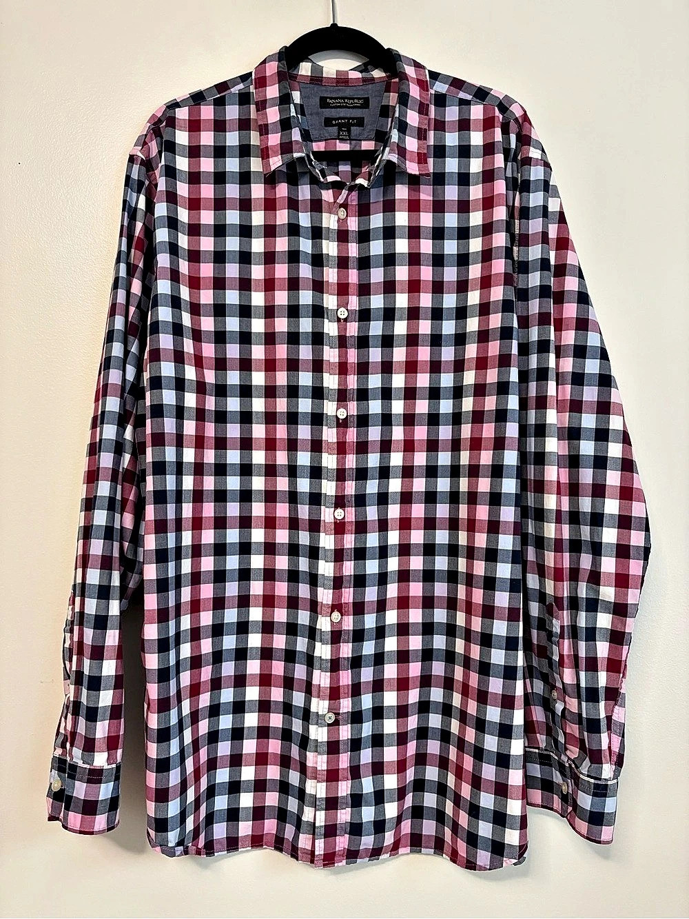 Banana Republic Grant Fit Plaid Poplin Shirt Plaid Cotton Sz XXL Tall